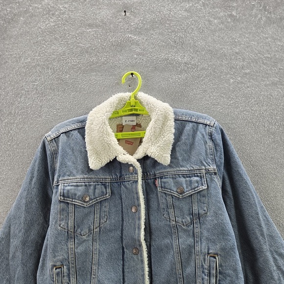 Levi's Women Jacket XL Blue Denim Jean Jacket Sherpa Lined Trucker - Picture 7 of 12